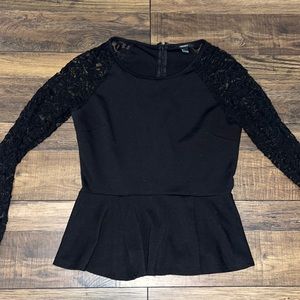Black lace sleeve peplum top